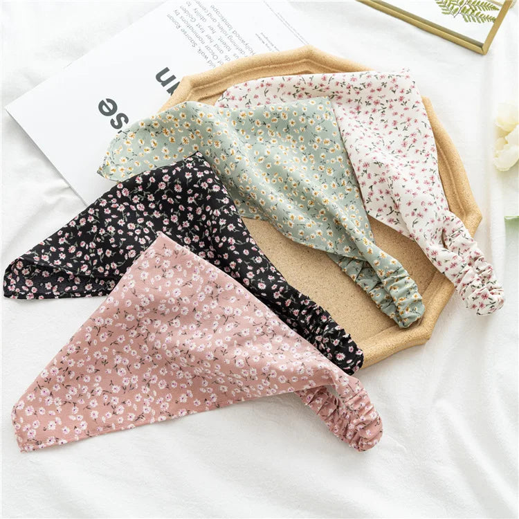 2022 Summer Vintage Print Flower Beach Bandana Hair Scarf Fashion Elastic Rubber Headbands for Women Girl Hair Accessories