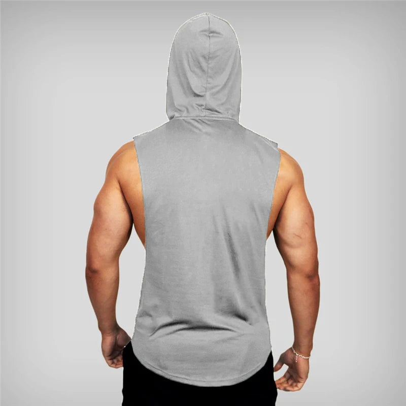 Gym Clothing Mens Bodybuilding Hooded Tank Top Cotton Sleeveless Vest Sweatshirt Fitness Workout Sportswear Tops Male