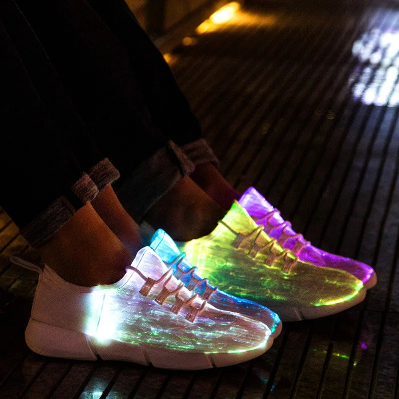 2025 New Luminous LED Sneakers – Light-Up, Glowing Shoes for Men & Women in White, Flashing Adult Sneakers