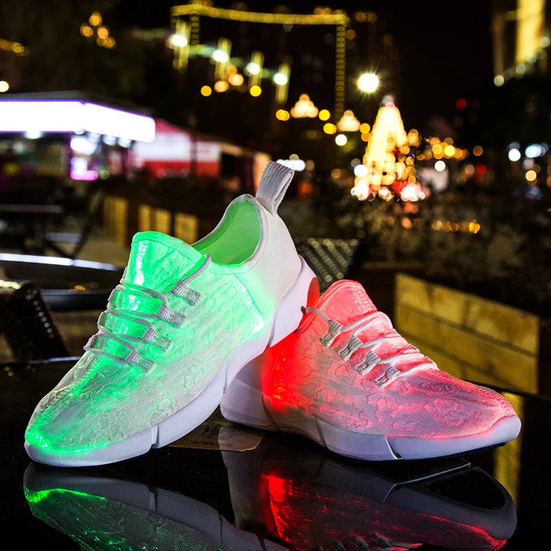 2025 New Luminous LED Sneakers – Light-Up, Glowing Shoes for Men & Women in White, Flashing Adult Sneakers