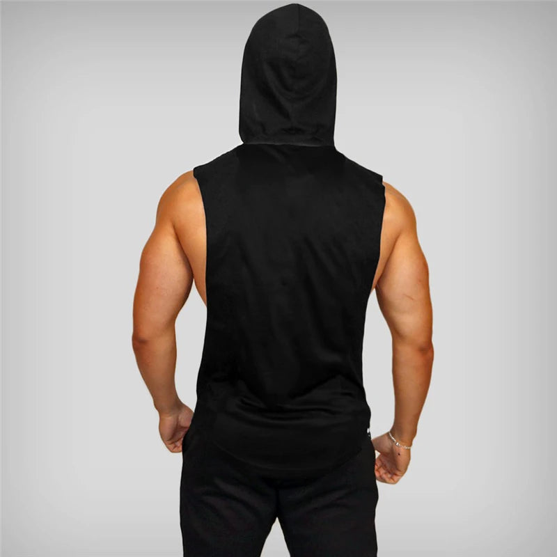 Gym Clothing Mens Bodybuilding Hooded Tank Top Cotton Sleeveless Vest Sweatshirt Fitness Workout Sportswear Tops Male