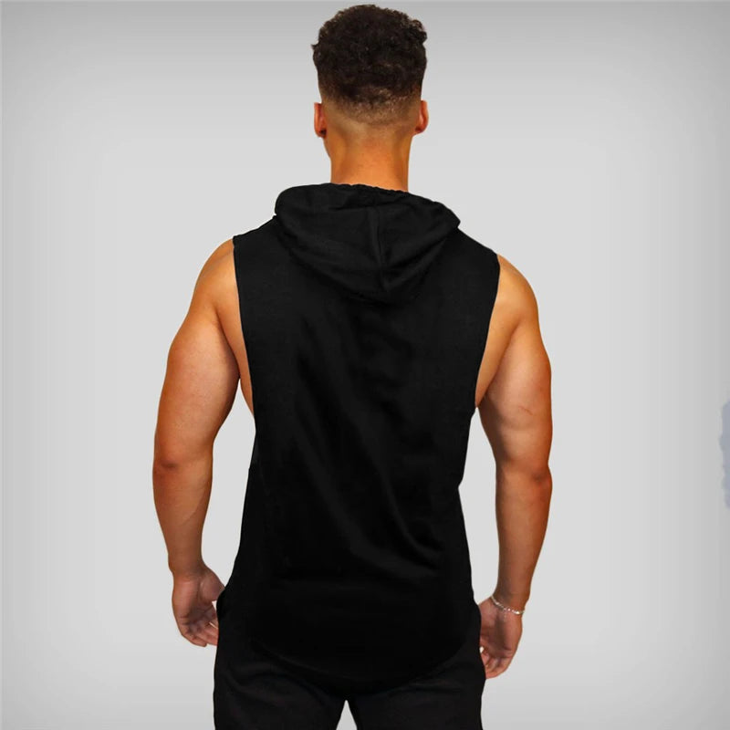 Gym Clothing Mens Bodybuilding Hooded Tank Top Cotton Sleeveless Vest Sweatshirt Fitness Workout Sportswear Tops Male