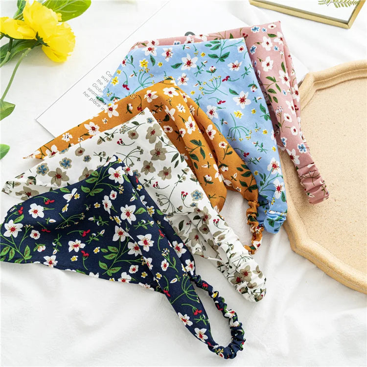 2022 Summer Vintage Print Flower Beach Bandana Hair Scarf Fashion Elastic Rubber Headbands for Women Girl Hair Accessories