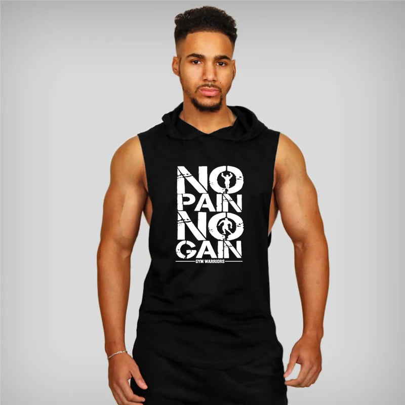 Gym Clothing Mens Bodybuilding Hooded Tank Top Cotton Sleeveless Vest Sweatshirt Fitness Workout Sportswear Tops Male