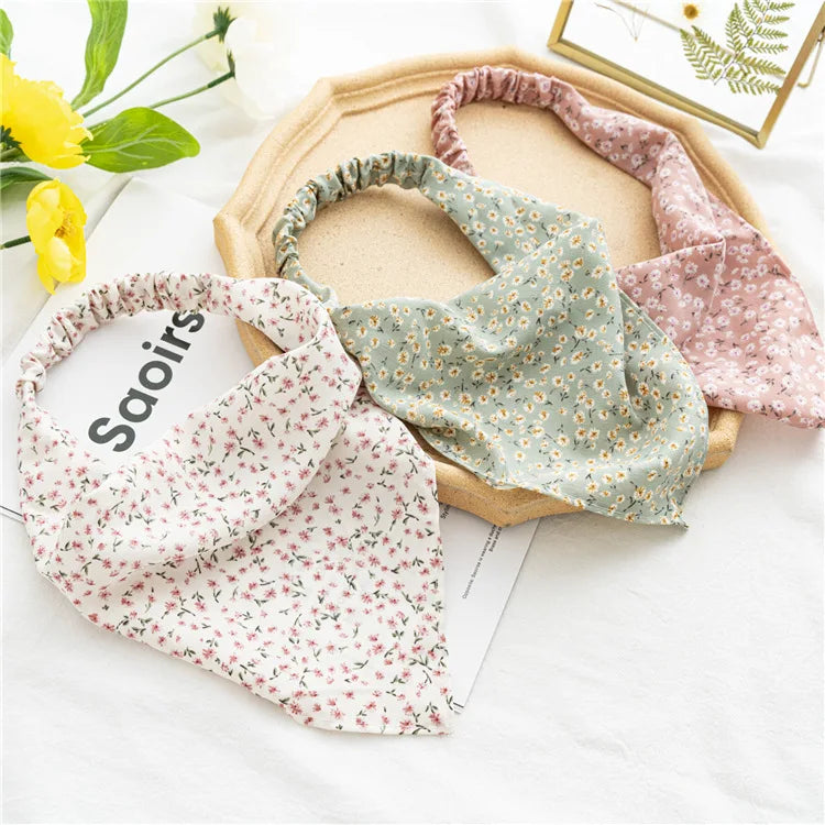 2022 Summer Vintage Print Flower Beach Bandana Hair Scarf Fashion Elastic Rubber Headbands for Women Girl Hair Accessories