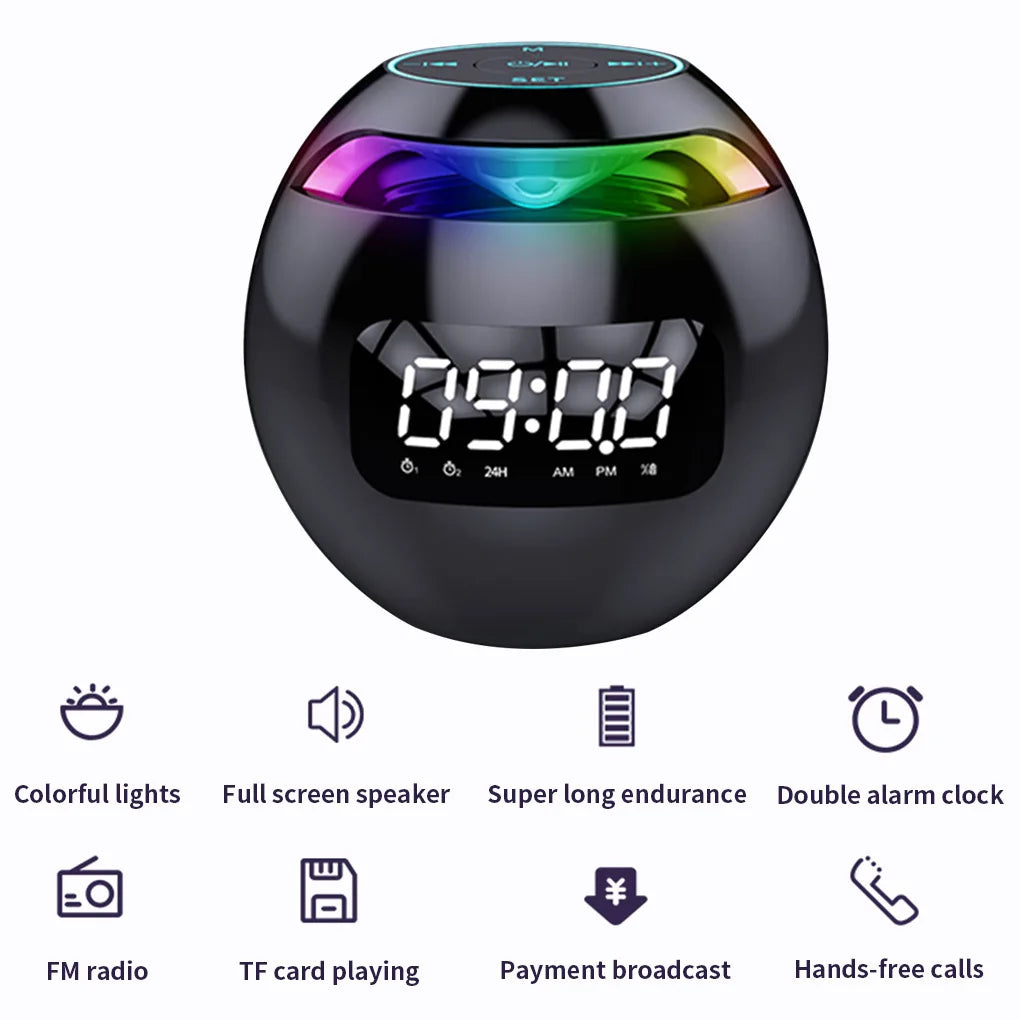 Portable Wireless Bluetooth 5.0 Speaker with LED Digital Alarm Clock Outdoor Loudspeaker Mini Speaker for Smart Phone Tablet PC