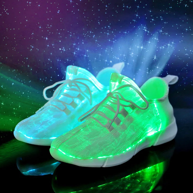 2025 New Luminous LED Sneakers – Light-Up, Glowing Shoes for Men & Women in White, Flashing Adult Sneakers