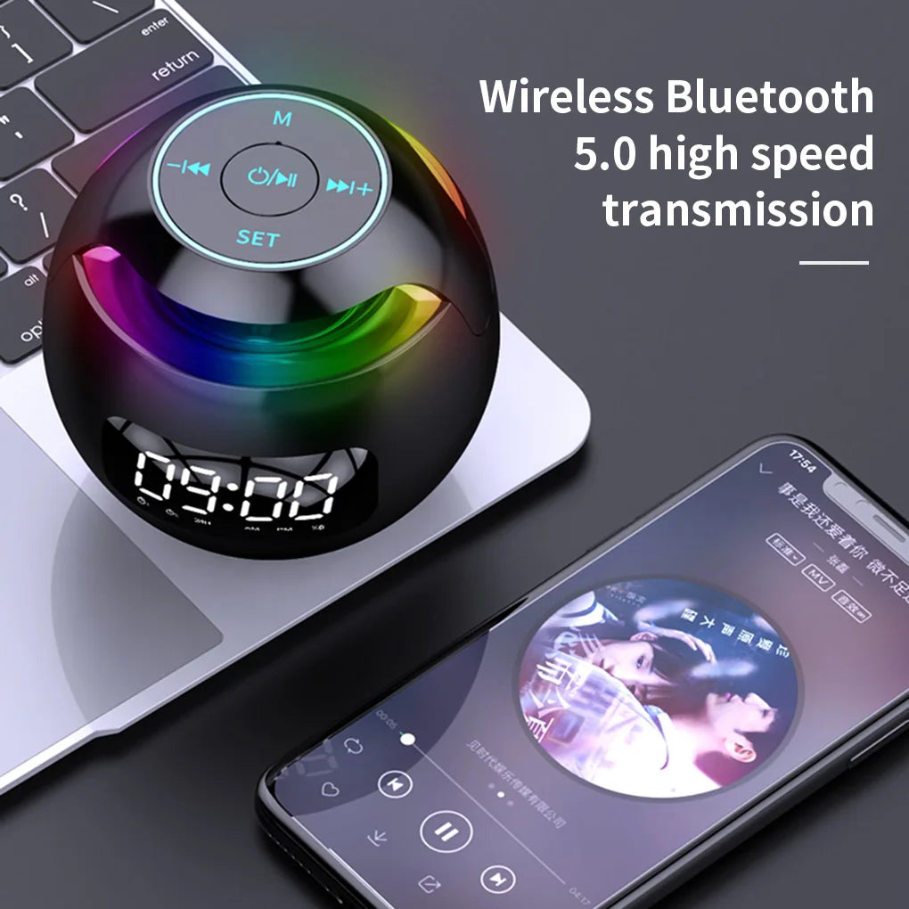 Portable Wireless Bluetooth 5.0 Speaker with LED Digital Alarm Clock Outdoor Loudspeaker Mini Speaker for Smart Phone Tablet PC