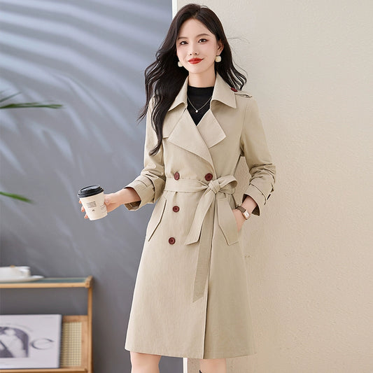 2024 Autumn Collection: Elegant and Stylish Mid-Length Cotton Trench Coat for Women – Casual Yet Fashionable Outerwear