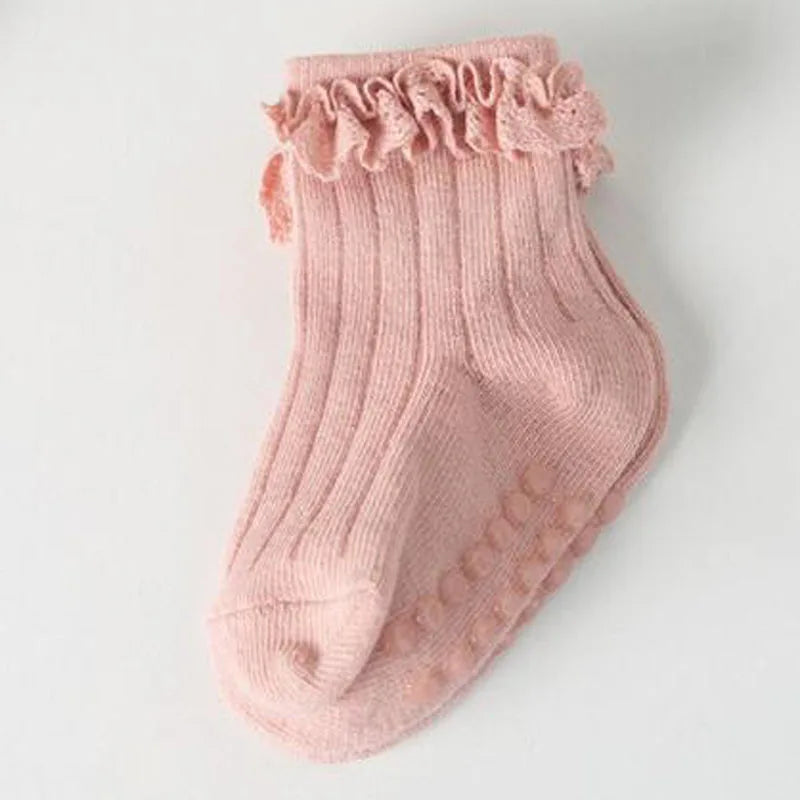 4 Pairs/Set New Baby Non-Slip Cotton Socks – Solid Color Autumn & Winter Footwear for Children"