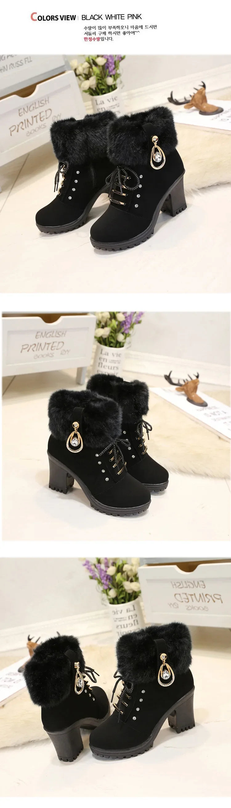 Suede Women Boots Winter Designer High Heels Shoes for Women 2023 New Short Plush High Platform Ankle Boots Elegant Botas Mujer