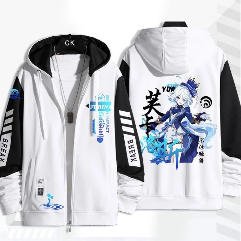 2024 Anime Genshin Impact Furina Plush Hooded Jacket – Cozy and Stylish Autumn/Winter Hoodie for Women, Boys, and Girls