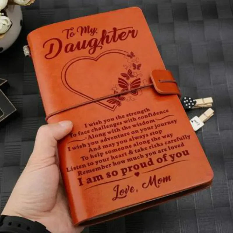 A6  Vintage Brown Craft Paper Notebook "To My Daughter Love Dad" Engraved Leather Journal Notebook Diary Gift 1pcs