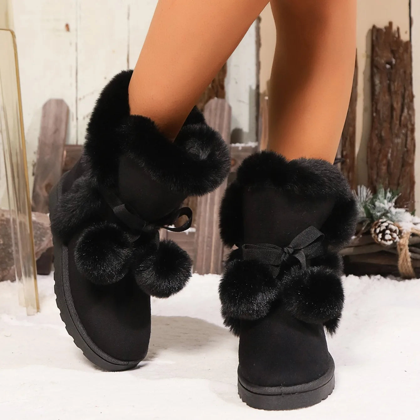 Women Boots 2024 New Winter Pompom Boots Women Plus Velvet Warm Soft Sole Snow Boots Indoor Walking Shoes Women Zapatos De Mujer