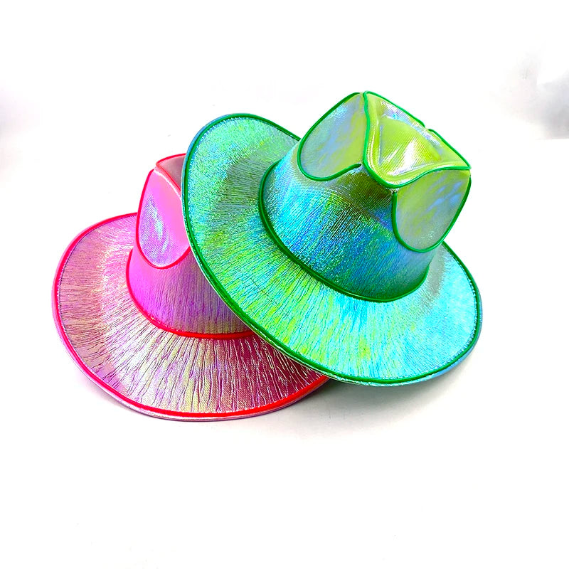 Hot Cowgirl Hat Men and Women's EL Wire Glow Cowboy Hat Wedding Party Supplies Glowing Jazz Hat Stage Shining Caps Photo Props