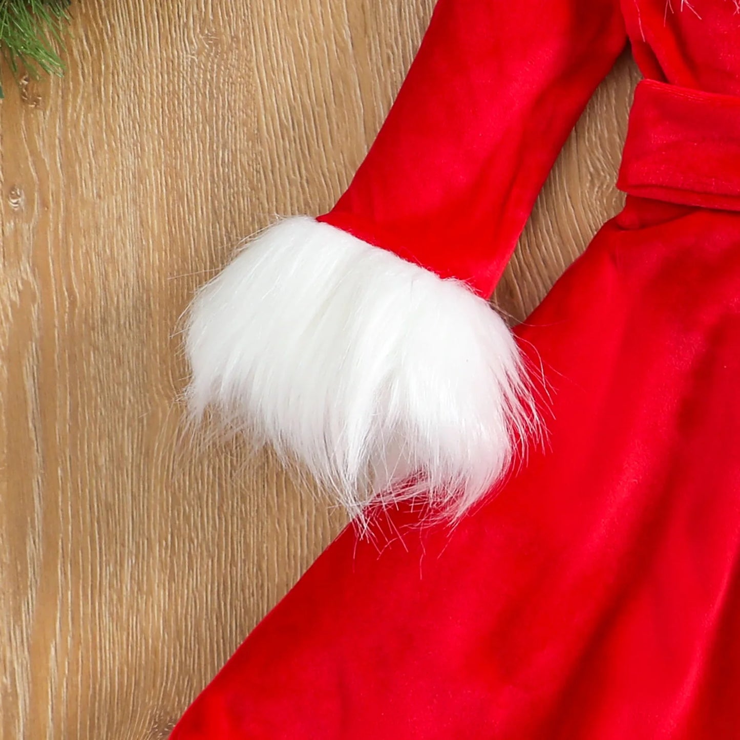 Christmas Dress for Girls (1-7Y) – Santa Claus-Inspired Red Princess Tulle Dress with Long Sleeves and Matching Headband"