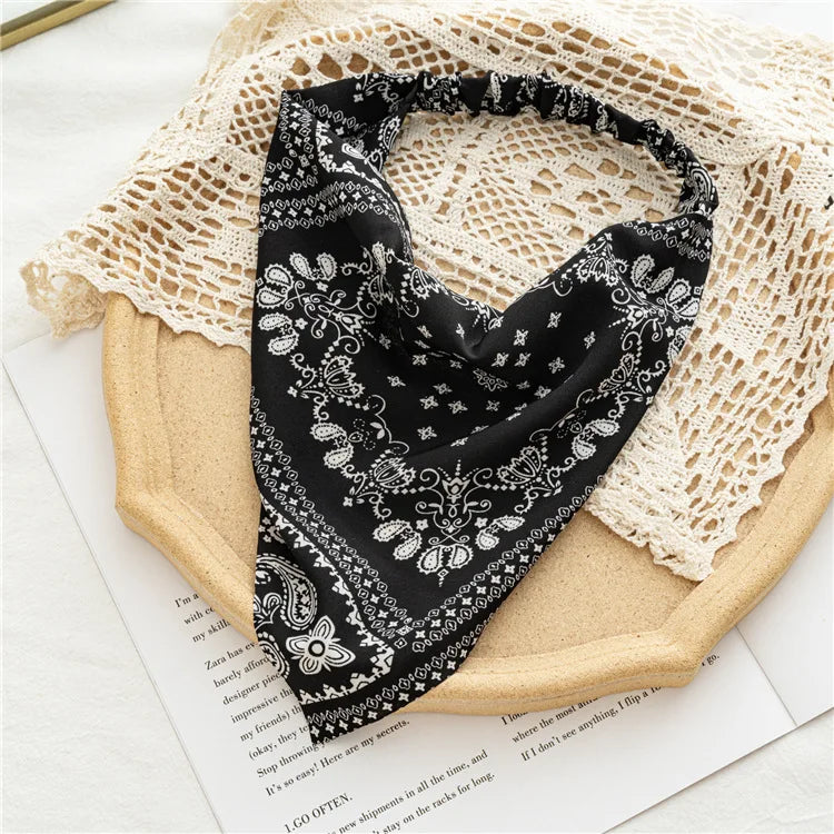 2022 Summer Vintage Print Flower Beach Bandana Hair Scarf Fashion Elastic Rubber Headbands for Women Girl Hair Accessories