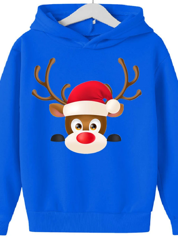 Christmas Deer Hoodie for Kids – Fleece Pullover Sweatshirt for Boys and Girls, Perfect for Autumn & Winter Outdoor Sports and Leisure