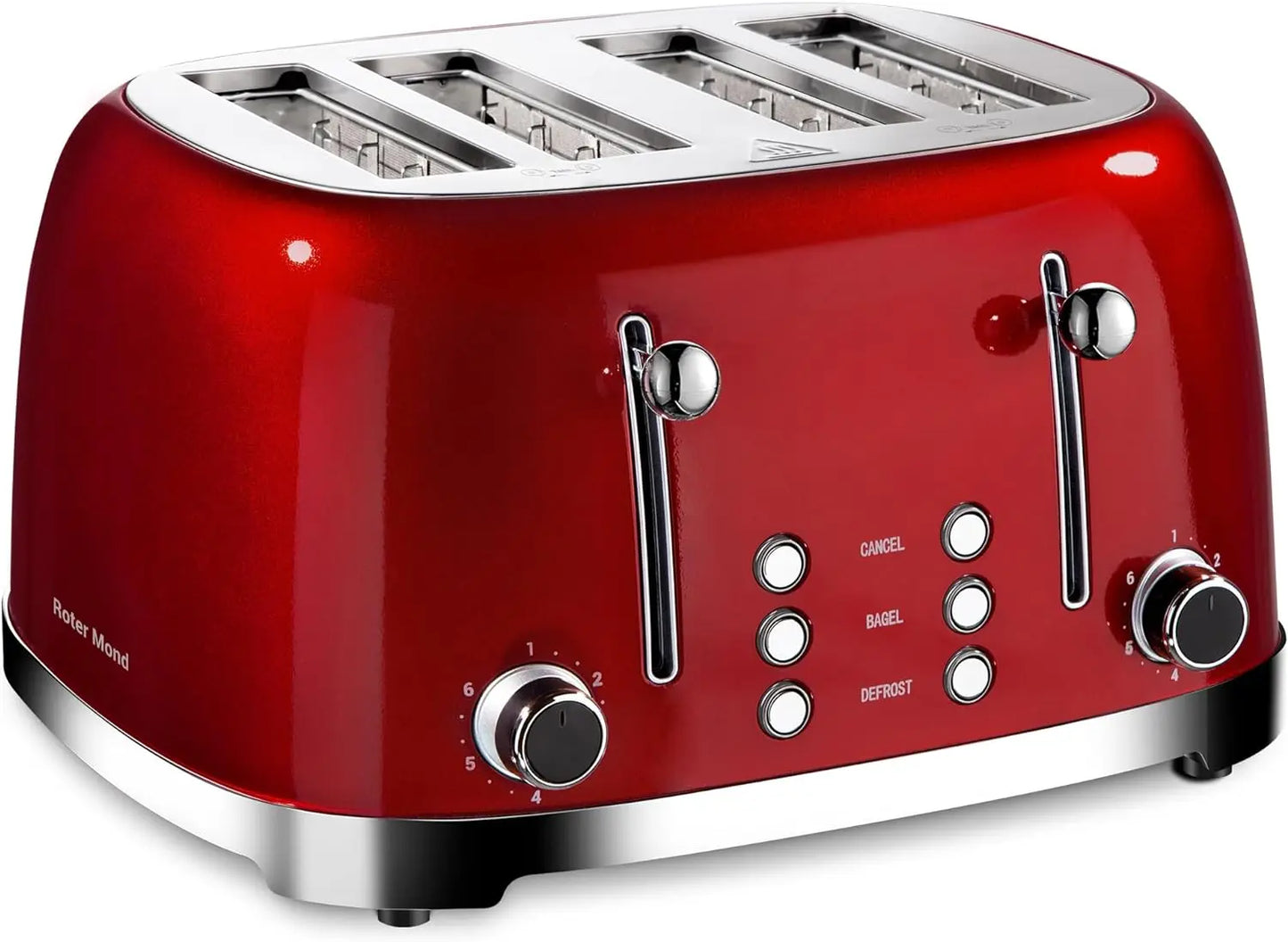 4 Slice Toaster Retro Stainless Steel Toasters with Bagel Defrost Cancel Function 6 Browning Settings Extre Wide Slot Red