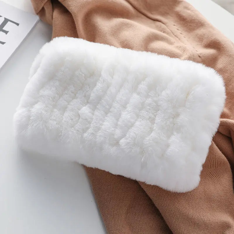 Hot Sale Brand Women Real Rex Rabbit Fur Scarf Girls Warm Soft Knitted Good Elastic Rabbit Fur Headband Natural Fur Ring Scarves