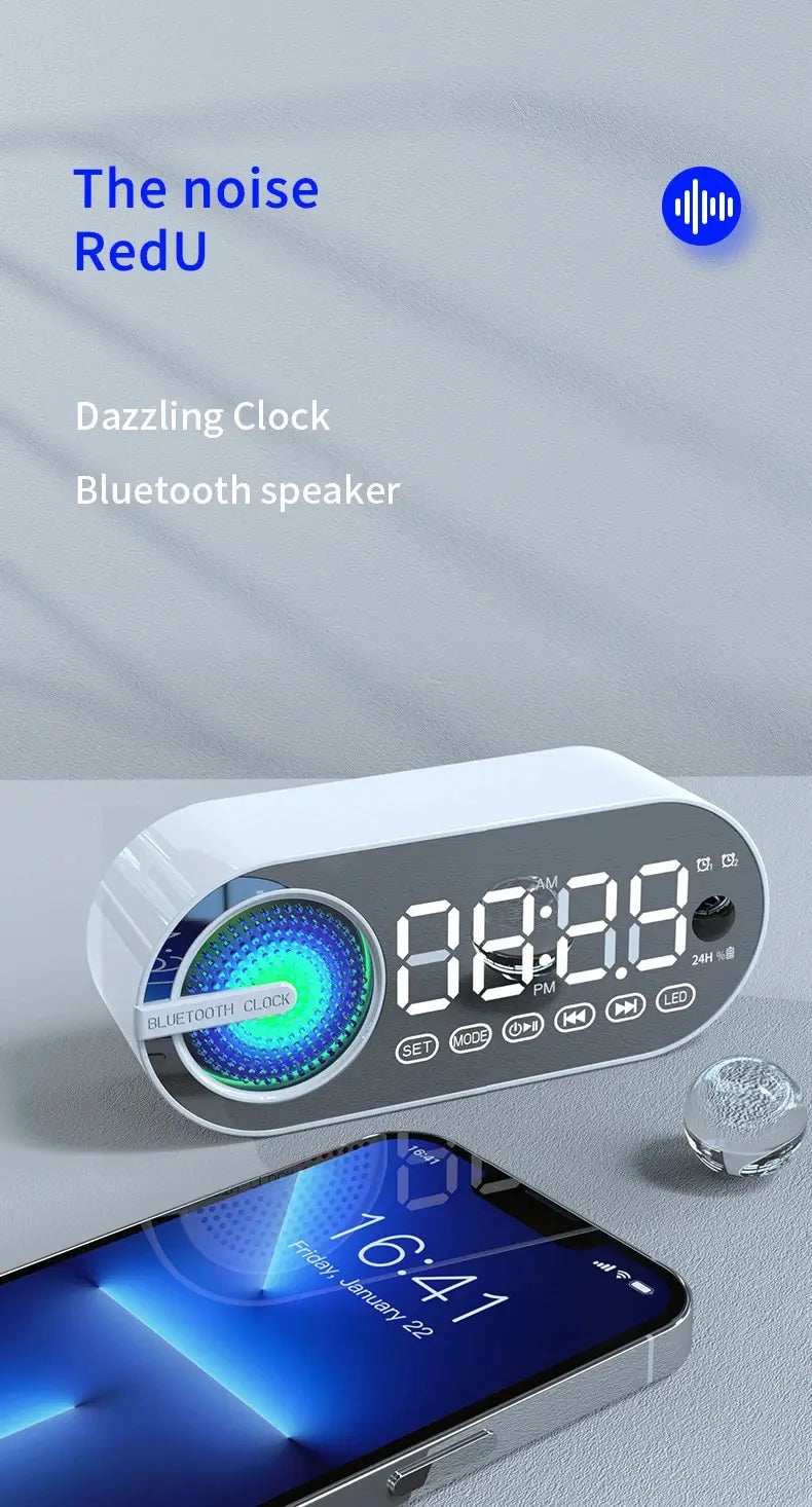 Portable Wireless Bluetooth Speaker Mini Smart Clock Alarm Clock Small Sound Box High Quality Bass Sound Large Volume LED Clock