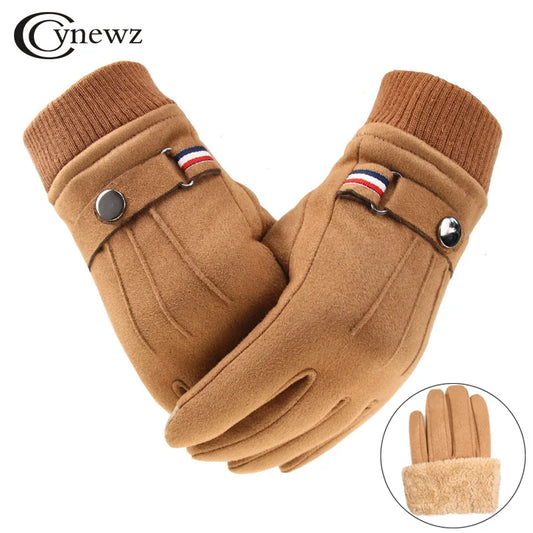 Winter Men's Gloves – Suede Leather with Cashmere Lining, Touchscreen-Compatible, Windproof, Anti-Slip Driving Gloves for Outdoor Use