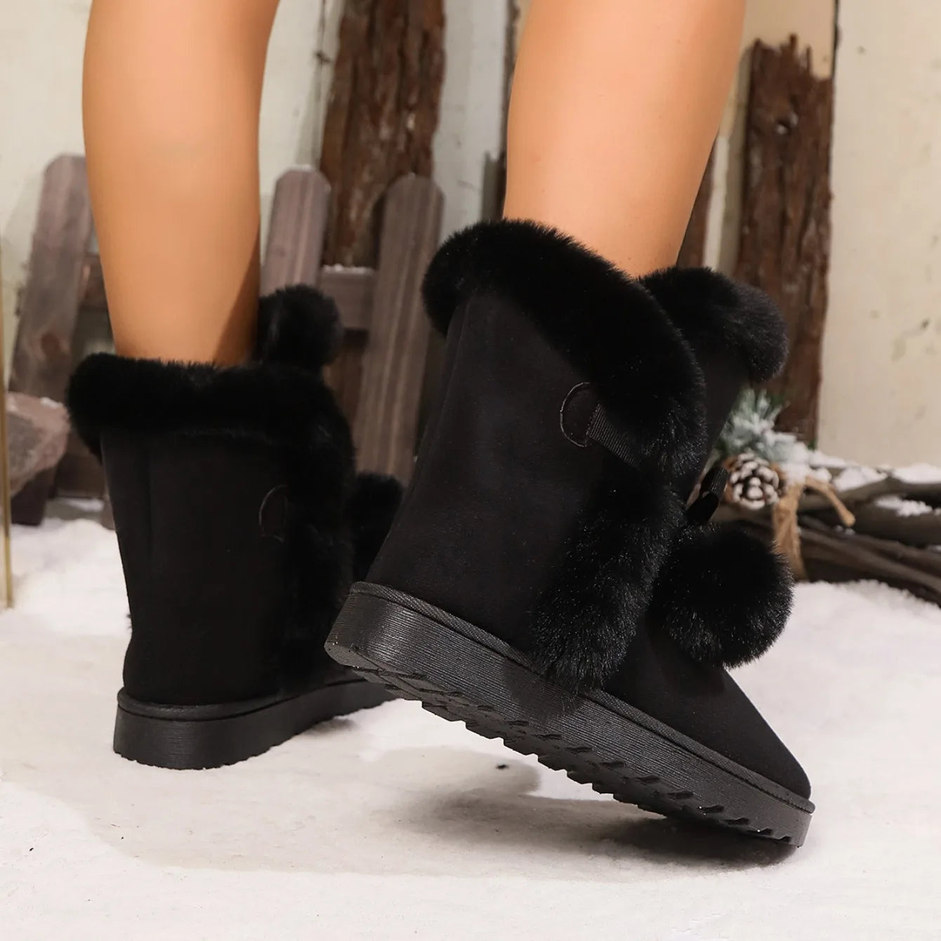 Women Boots 2024 New Winter Pompom Boots Women Plus Velvet Warm Soft Sole Snow Boots Indoor Walking Shoes Women Zapatos De Mujer