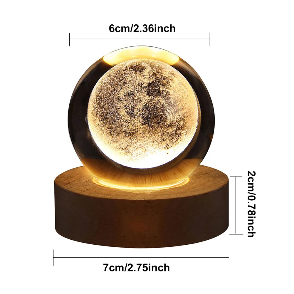 3D USB LED Night Light Galaxy Crystal Ball Table Lamp Planet Moon Lamp Bedroom Home Decor for Kids Party Children Birthday Gifts