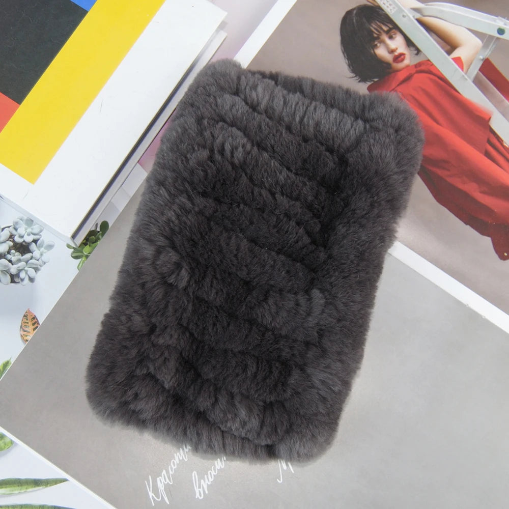 Hot Sale Brand Women Real Rex Rabbit Fur Scarf Girls Warm Soft Knitted Good Elastic Rabbit Fur Headband Natural Fur Ring Scarves