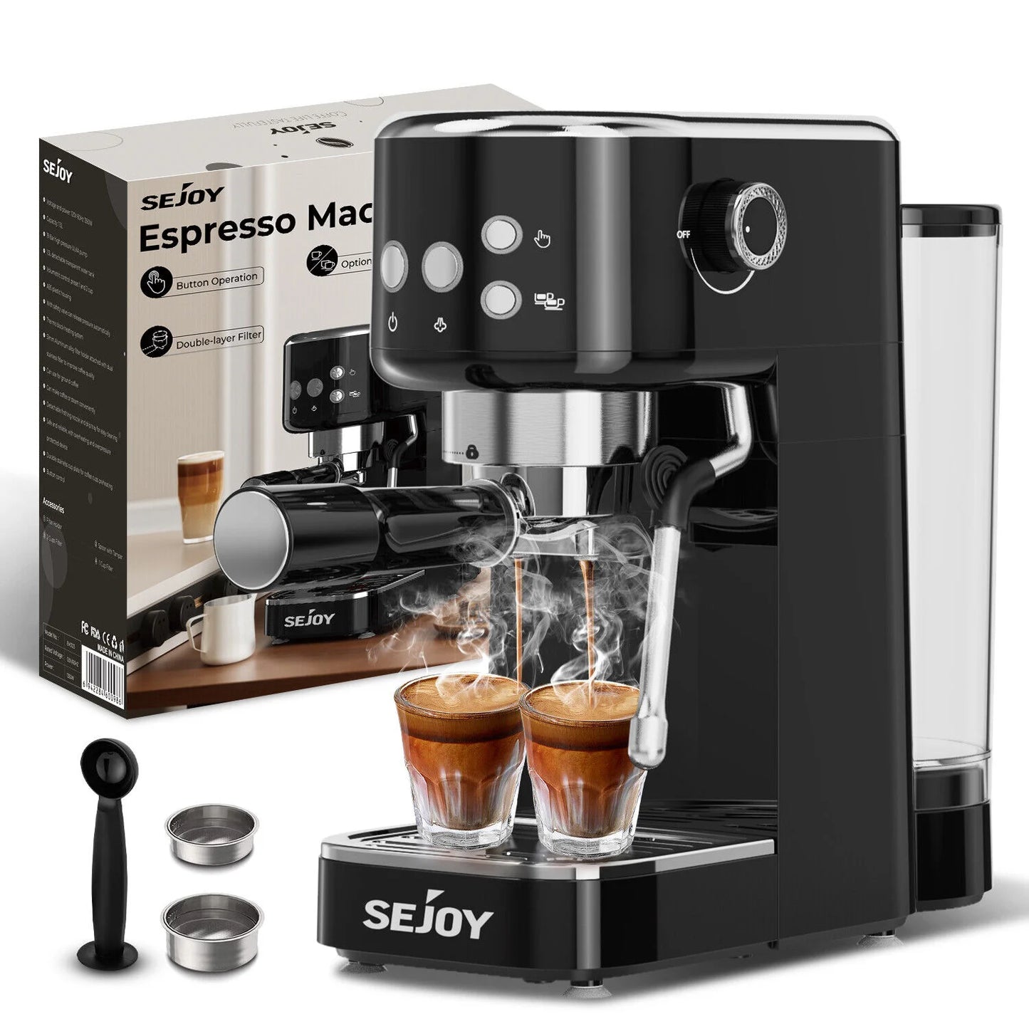 SEJOY Espresso Machine, Professional Espresso Maker with Milk Frother Steam Wand, Compact Espresso Coffee Machine