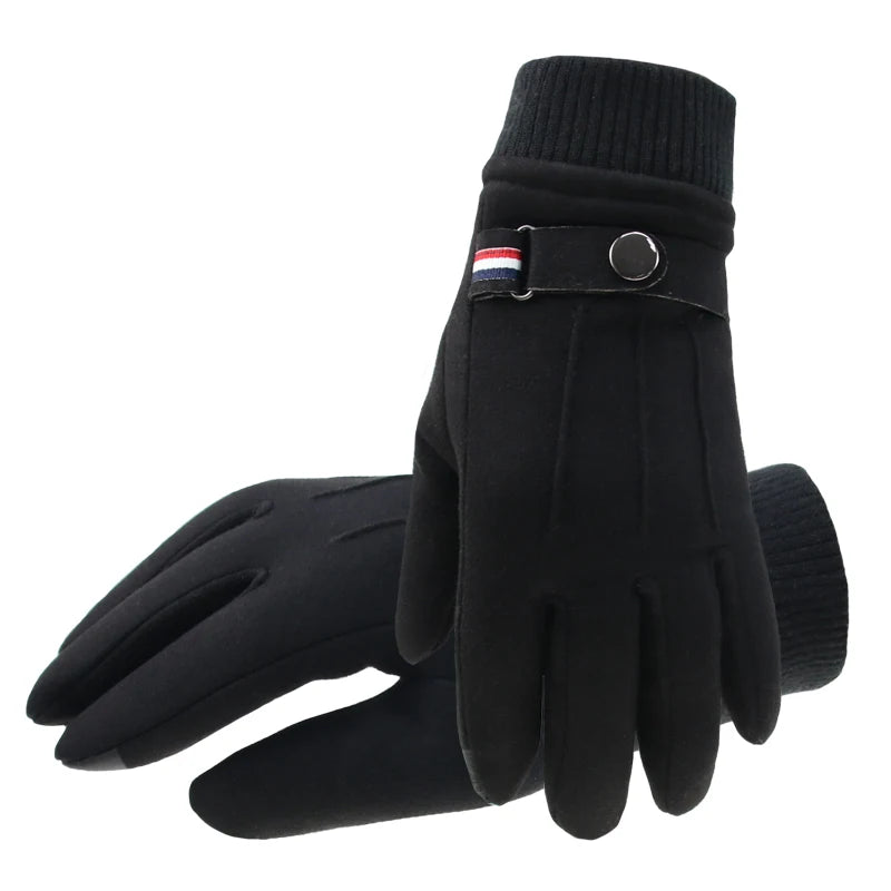 Winter Men's Gloves – Suede Leather with Cashmere Lining, Touchscreen-Compatible, Windproof, Anti-Slip Driving Gloves for Outdoor Use