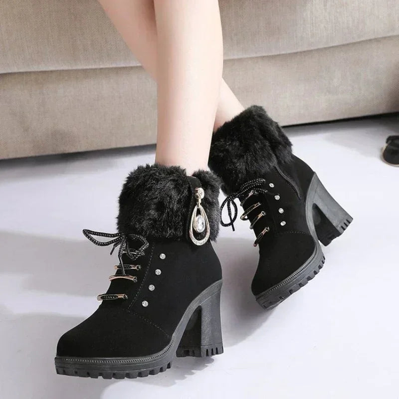 Suede Women Boots Winter Designer High Heels Shoes for Women 2023 New Short Plush High Platform Ankle Boots Elegant Botas Mujer