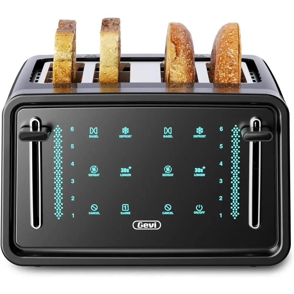 Toaster 4 Slice,Led Display Touchscreen Bagel Toaster with Dual Control Panels of Bagel/Reheat/Defrost/Cancel/Toasting