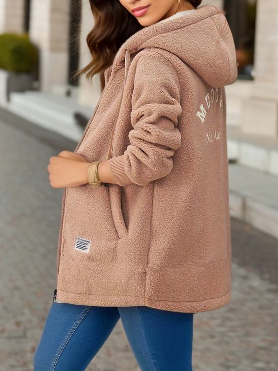 Thickened Fleece-lined Sweatshirt Women's Hooded Top Cardigan Winter Trendy New Style Lamb Wool Jacket