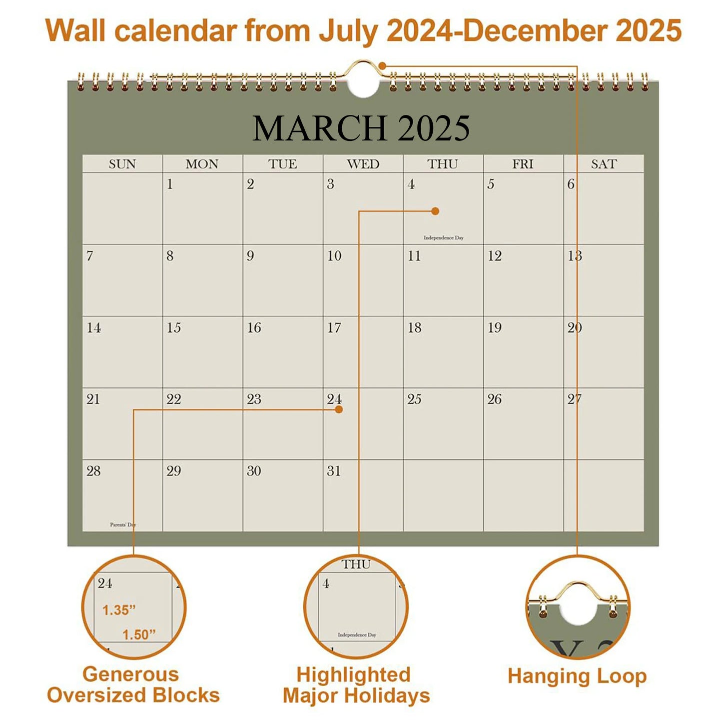 2025Calendar 2025 - 12 Months Wall Calendar from Jan 2025 to Dec 2025, 8.7"x11" Office Wall Calendar for Easy Organizing