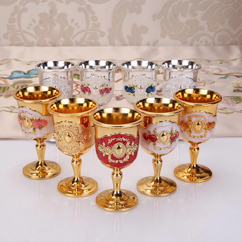 Vintage Palace White Wine Glass Engraved Flower Pattern Goblet Wineglass Bar Metal Wine Glass Champagne Cocktail Drinking Cup