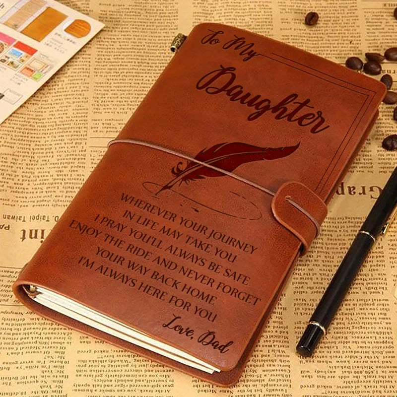 A6  Vintage Brown Craft Paper Notebook "To My Daughter Love Dad" Engraved Leather Journal Notebook Diary Gift 1pcs