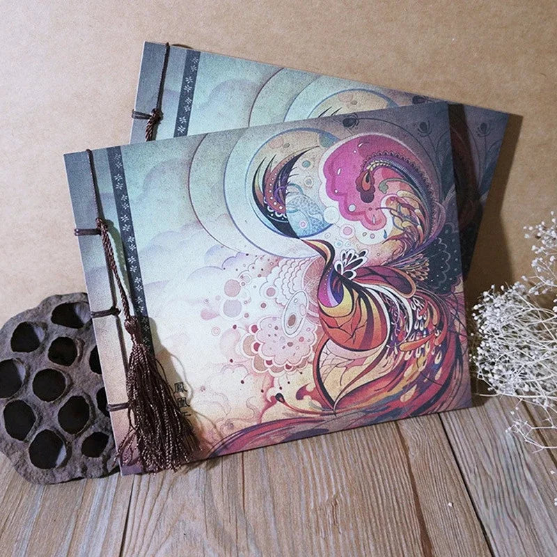 Chinese Style Blue Rose Color Diary Note Book Tassel Stationery Retro Flower Sketchbook Journal Empty Notebook Chinoiserie