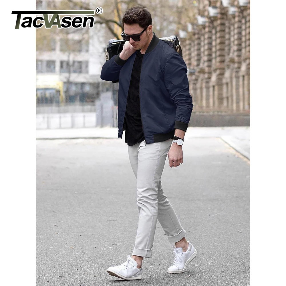 TACVASEN Men’s Varsity Bomber Jacket – Lightweight, Windproof & Waterproof Fall Outerwear for Outdoor & Casual Wear