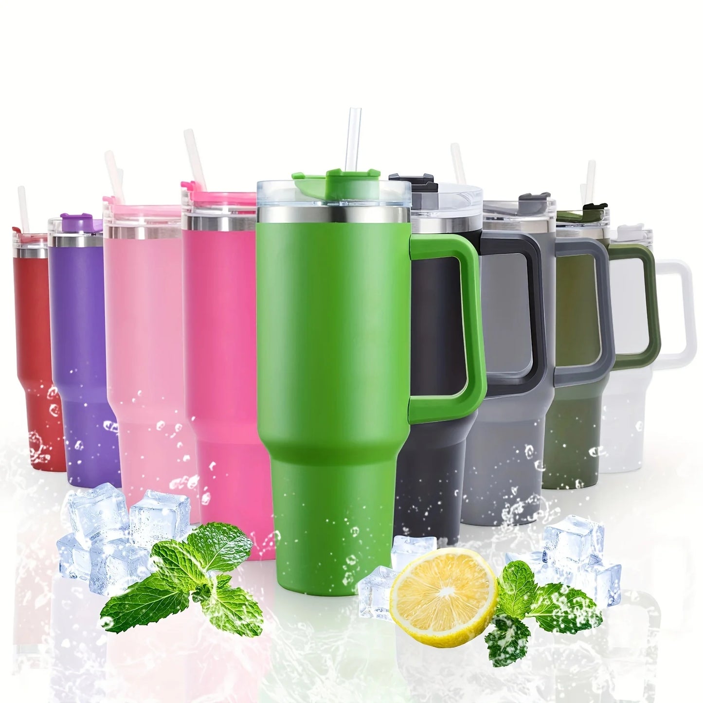 40 oz Stainless Steel Insulated Water Bottle With Handle Drinking Cups Keeps Cold Tumbler With Lid Straw Mug for Summer Outdoor