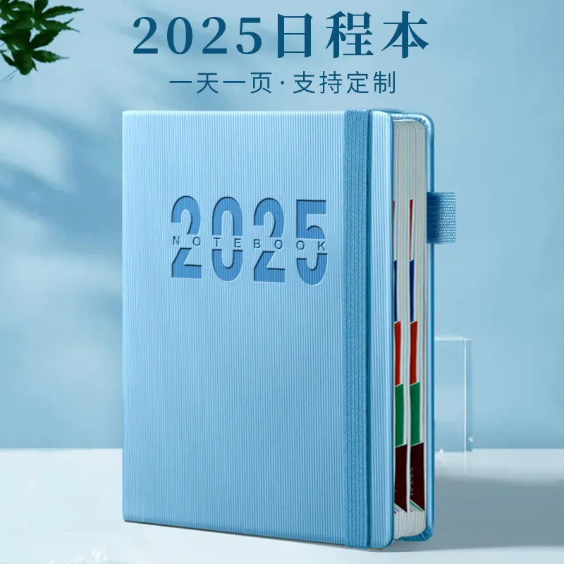 2025 English Calendar Notebooks Vertical Leather Cover Color Month Index Planner Elastic Strap A5 Agenda Office School Supplies