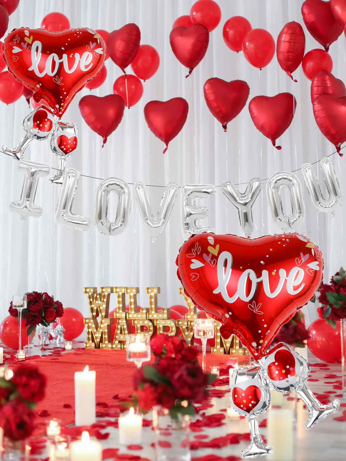 24-Piece Valentine's Day "I Love You" Balloon Set – 16-Inch Silver Balloons for Valentine’s Day and Anniversaries