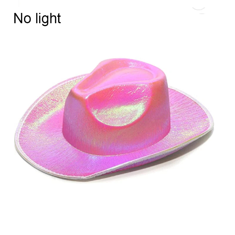 Hot Cowgirl Hat Men and Women's EL Wire Glow Cowboy Hat Wedding Party Supplies Glowing Jazz Hat Stage Shining Caps Photo Props