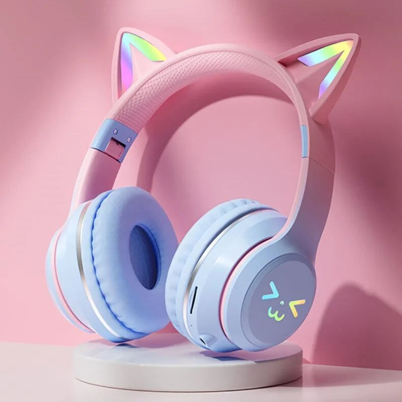 RGB Glow Portable Headphones Blutooth Controllable Light Cat Ear Noise Reduction Wireless Headphone Bluetooth Earphones Pc Gamer