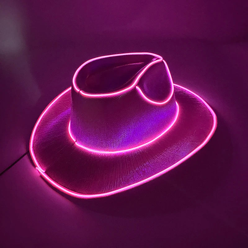 Hot Cowgirl Hat Men and Women's EL Wire Glow Cowboy Hat Wedding Party Supplies Glowing Jazz Hat Stage Shining Caps Photo Props