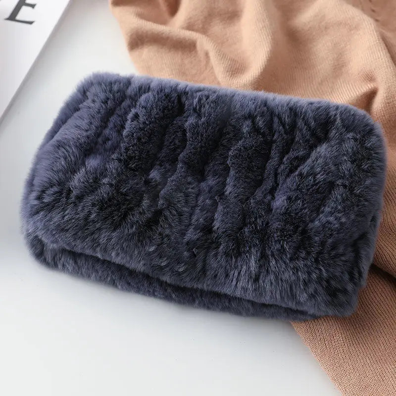 Hot Sale Brand Women Real Rex Rabbit Fur Scarf Girls Warm Soft Knitted Good Elastic Rabbit Fur Headband Natural Fur Ring Scarves