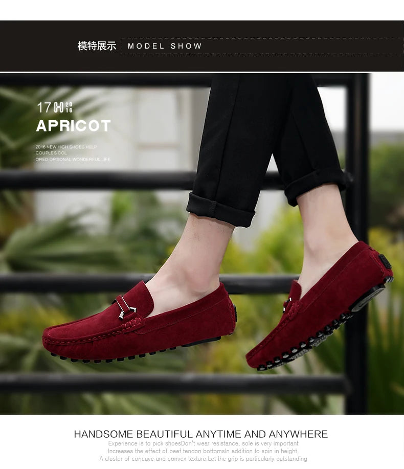 New Designer Men Moccasins Casual Shoes Red Gray Blue Youth Classics Business Moccasin Loafers Suede Leather Adult Leisure Shoes