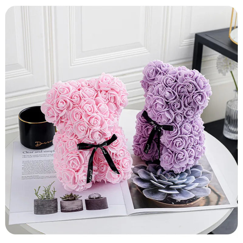 Rose Bear – 20cm Artificial Foam Flower Bear – Romantic Gift for Valentine’s Day, Anniversaries, Weddings, and Birthdays (With Gift Box)
