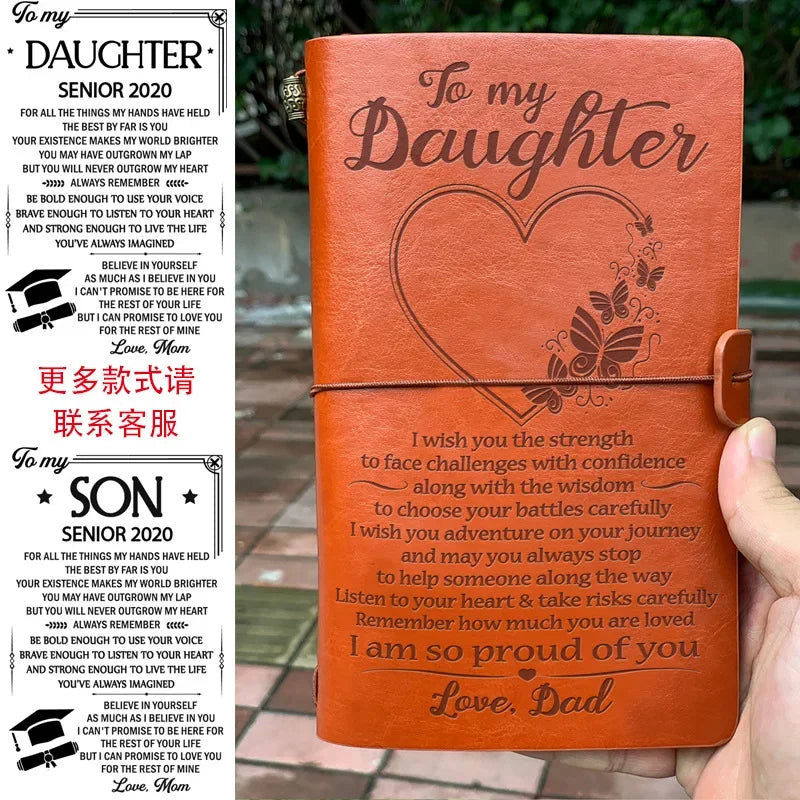 A6  Vintage Brown Craft Paper Notebook "To My Daughter Love Dad" Engraved Leather Journal Notebook Diary Gift 1pcs