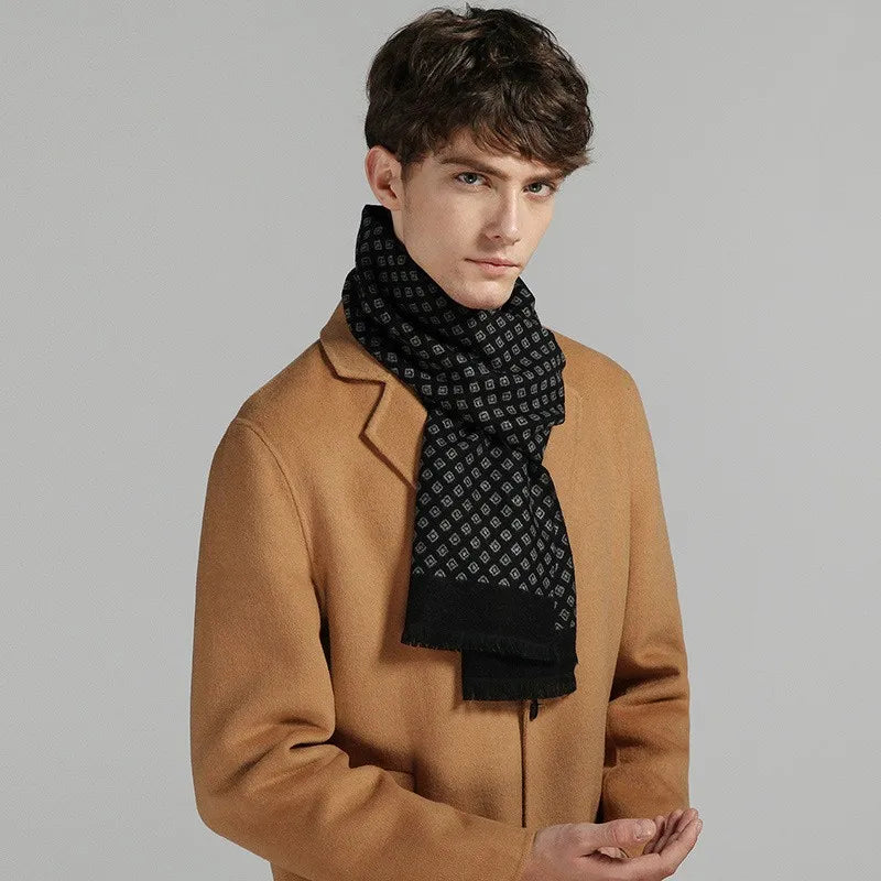 Fashion Men Scarves Luxury Plaid Autumn Winter Pashmina Neckerchief Thicken Warm Imitation Cashmere Men's Business Long Wraps